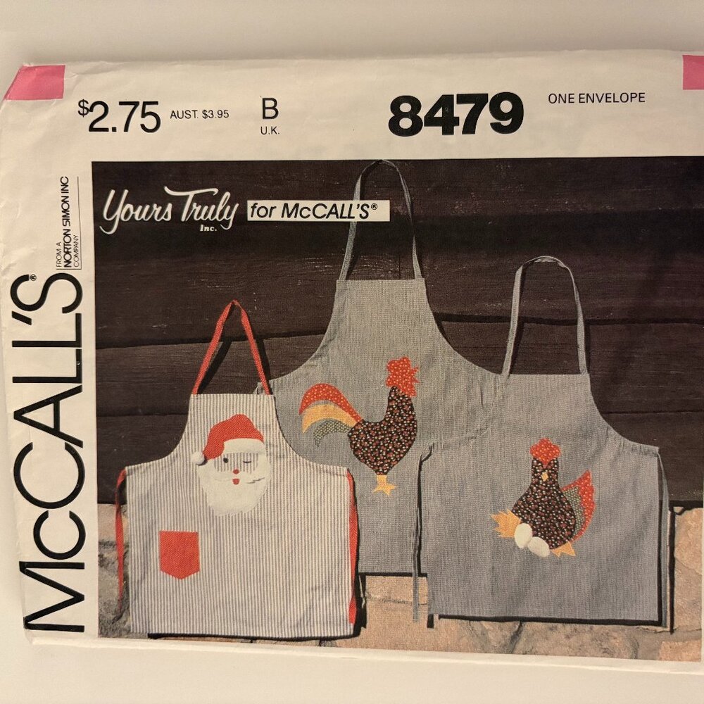 His and Hers Appliqued Aprons. Hen/Rooster/Santa McCall's Yours Truly 8479
